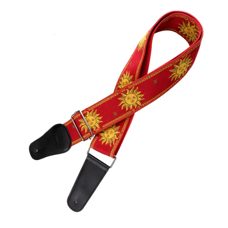 

2018 Hot-selling Jacquard Guitar Straps All Hand Embroidered Black Sunflower Series Tricolor