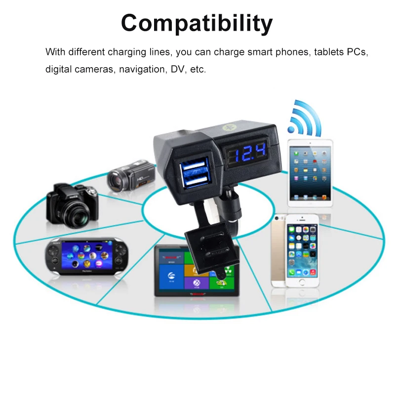 Мотоцикл двойной USB скутер DC 12V прикуриватель адаптер питания аксессуары для мотоциклов 5V 2.1A с Bluetooth руль