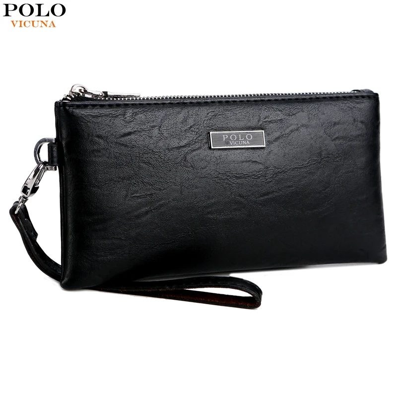 

VICUNA POLO Brand Men Leather Long Wallet Male Phone Clutch Bag Vintage Business Mens Black Handbag Card Holder Purse Men Wallet