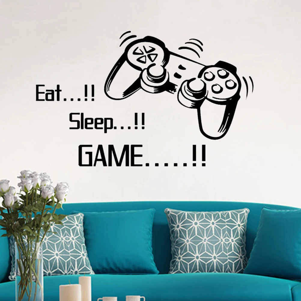 

1Pcs Vinyl Eat Sleep Game Letters Game Controller Wall Stickers for Boys Bedroom Home Decorations Hogard