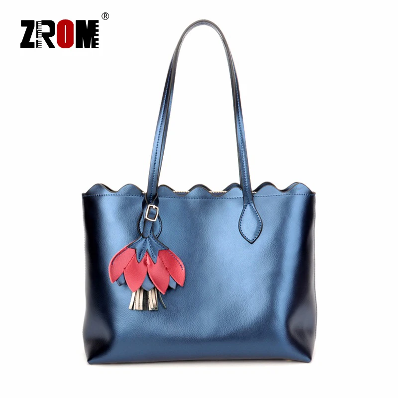 

ZROM Brand Luxury Flower Designer Big Shoulder Bag REAL GENUINE LEATHER Flower Totes Bags Lady Handbags Cowhide Ladies Bag