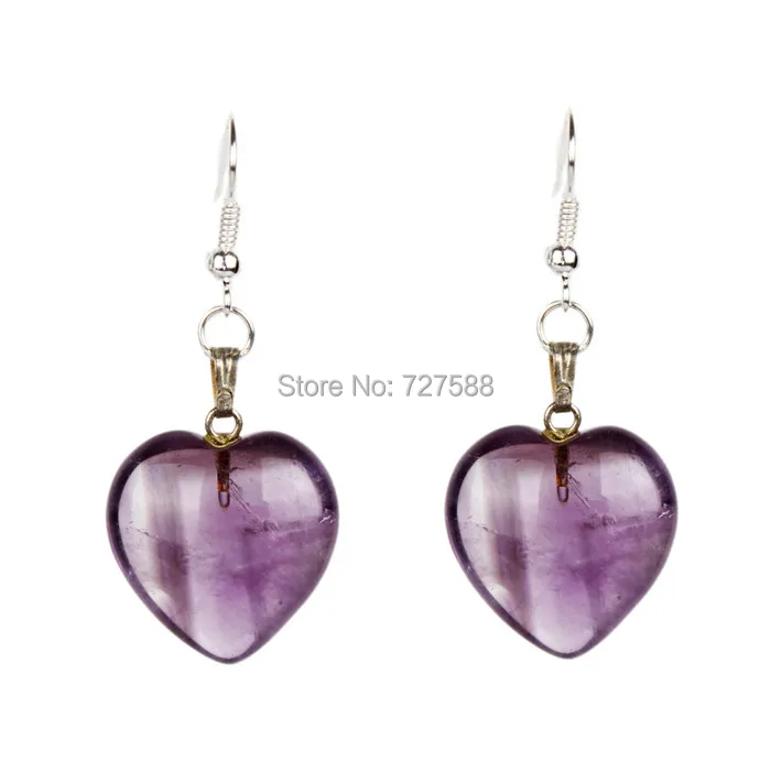 Amethyste Роуз Quartzs Сердца Мотаться Висячие серьги серебро точка Кристалл Исцеления