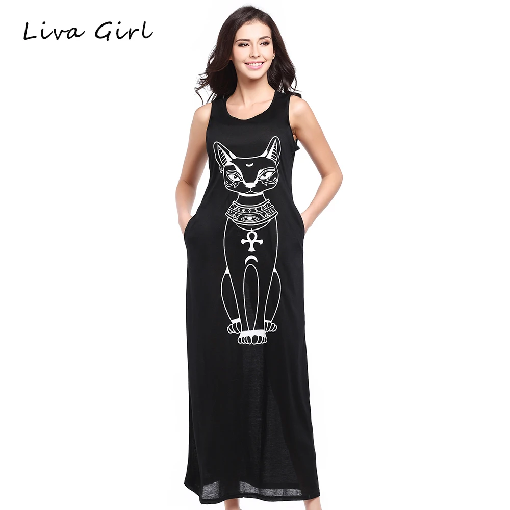 Casual Cat Print Beach Dress