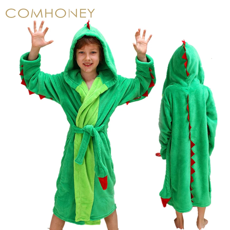 Children Bathrobe Cartoon Dinosaur 100 Polyester 3 10Y Kids Bath Robes