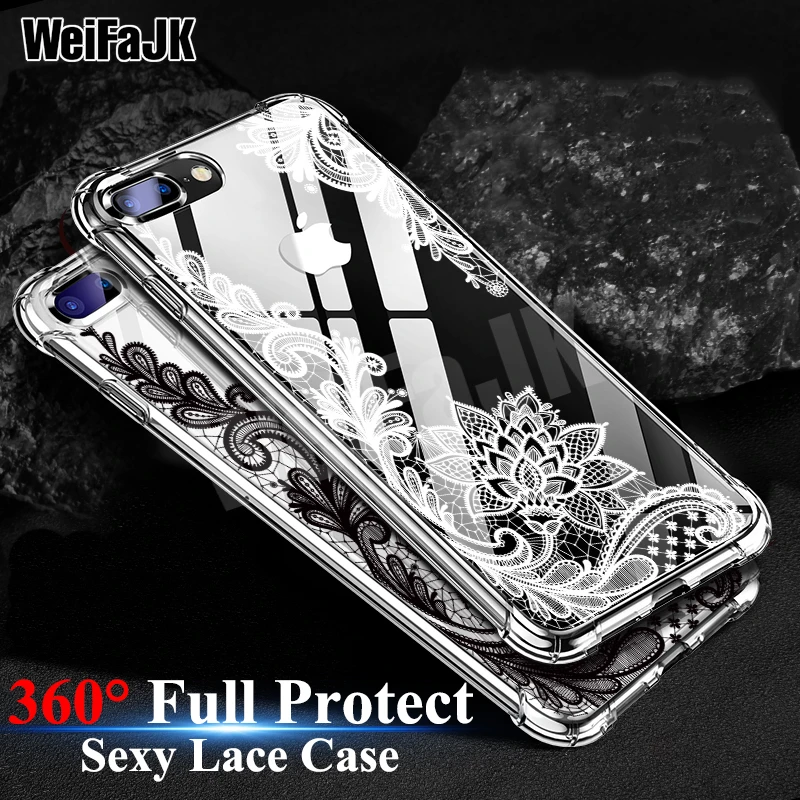 

WeiFaJK Luxury Shockproof Lace Silicone Case For iPhone 5s 6 7 For iPhone 7 Cases Soft TPU Cover For iPhone 6 6s 7 8 Plus X Case