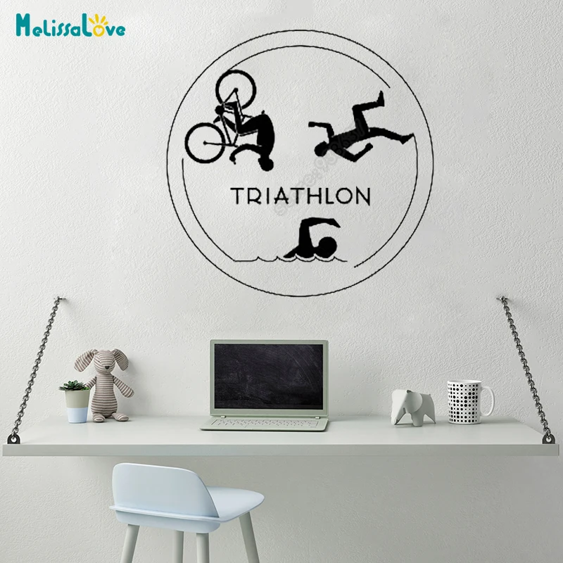 Triathlon Sports Sticker Running Swimming Cycling Triathletes Gym Home