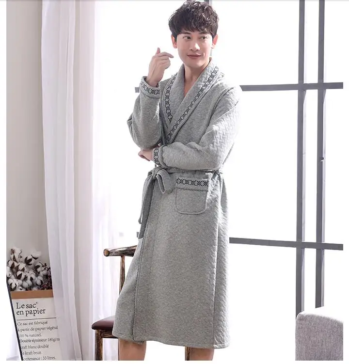 100 Cotton Men's Bath Bathrobe Autumn and Winte Home bathrobein Robes