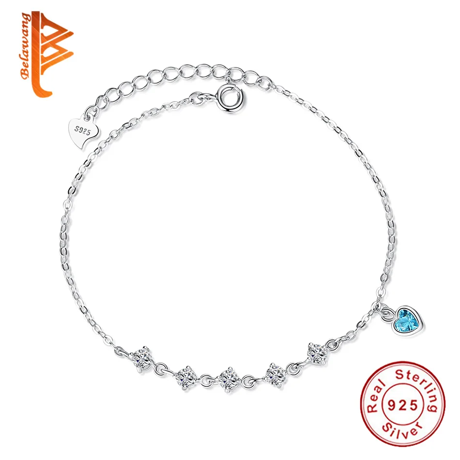 

New Arrival Genuine 925 Sterling Silver Chain Bracelet for Women AAA CZ Heart Crystal Bracelets Party Jewelry