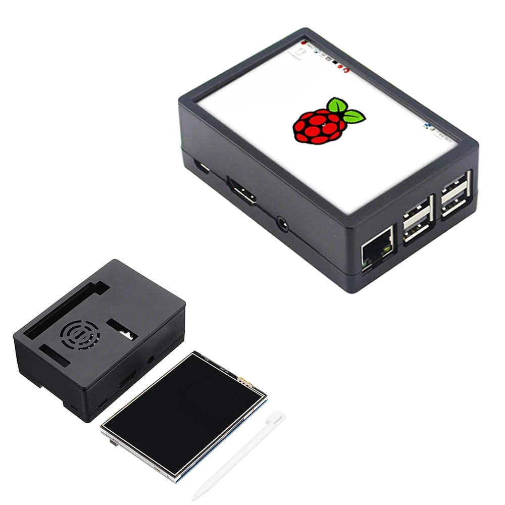3,5 дюймов TFT lcd сенсорный экран+ черный/прозрачный защитный чехол поддержка охлаждающий вентилятор+ стилус комплект для Raspberry Pi 3B+/3B/2B