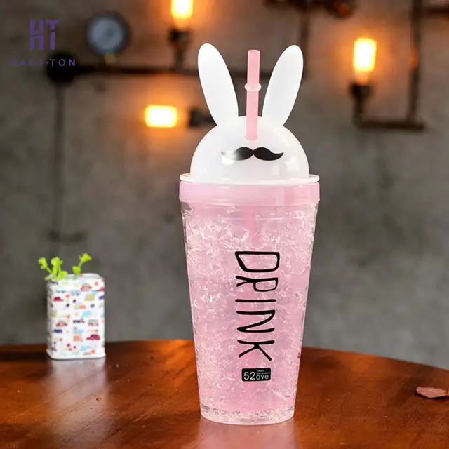 Cute Water bottle with Bunny Ears and a Straw 6