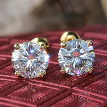 TransGems 2 TCW Carat Lab Grown Moissanite Diamond Stud Earrings Solid Yellow Gold Push Back Women Wedding Jewelry