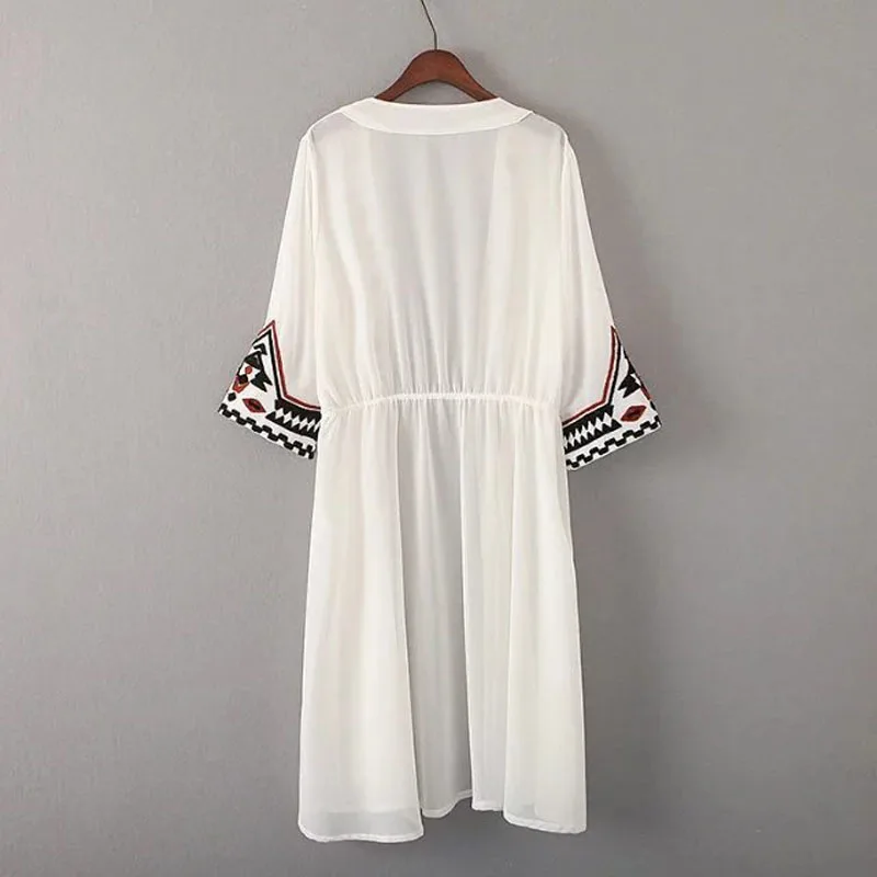L231 модная женская черно-белая рубашка с геометрической вышивкой в этническом стиле кардиган летнее солнцезащитное кимоно блузки