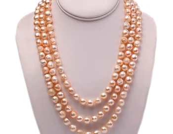 

exquisite Pearl Multi-Strand Necklace 7-8mm natural White and Pink Round Freshwater Cultuerd Pearl Chunky Necklace
