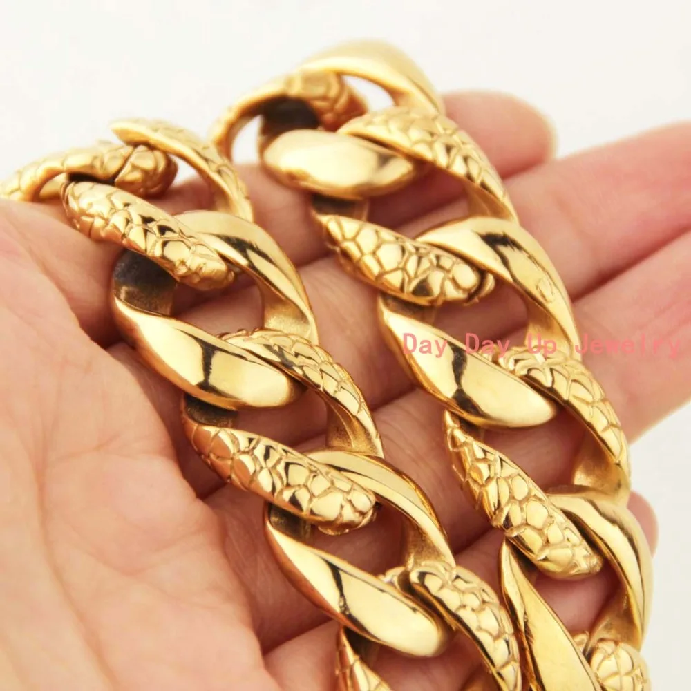 

22.5"(57CM)*18MM 212G Cool Heavy 316L Stainless Steel Gold Jewelry Curb Cuban Chain Men's Necklace High Quality