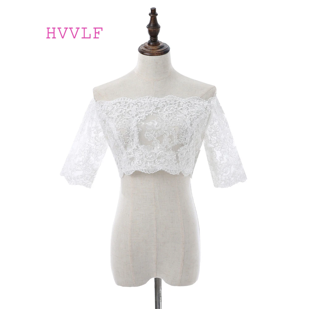 

Elegant Boat Neck Wedding Bolero Lace Appliques Women Cape Beaded Wedding Shawl Vintage Bridal Wrap Wedding Accessories