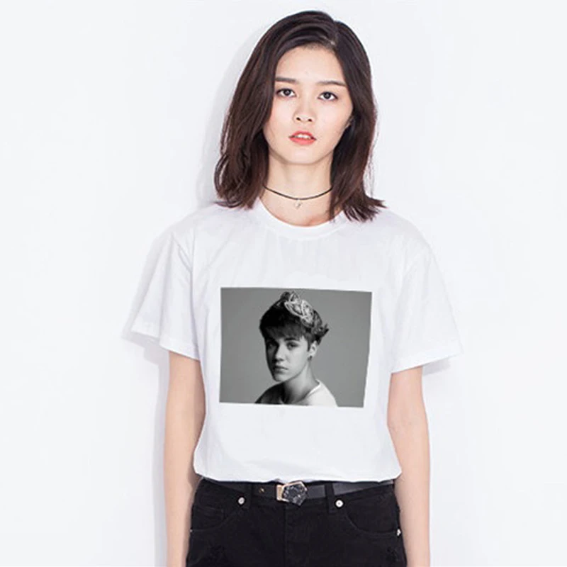 

2018 Summer Justin Bieber printing White Wome T-shirtsShort sleeve Fans Top Tee casual Female T-shirt Plus Size Clothing ZSIIBO