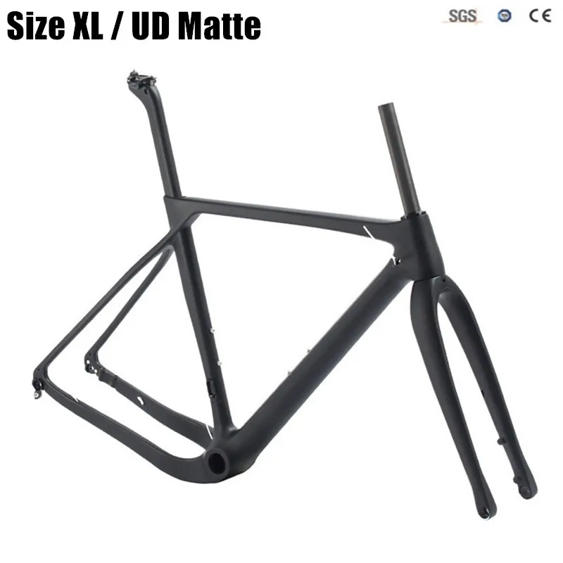 Гравийная рама для велосипеда, углеродная рама для шоссейного велосипеда MTB, полностью углеродная велосипедная Рама для велокросса, Дисковая тормозная рама с поперечной осью 142*12, гравийный велосипед - Цвет: Size XL Black Matte