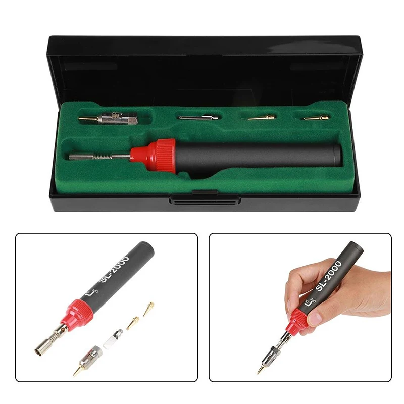 

SL-2000K Butane Soldering Iron High Flame Temperature Gas Soldering Iron Cordless Pure Butane Welding Torch Pen With 4 Nozzles