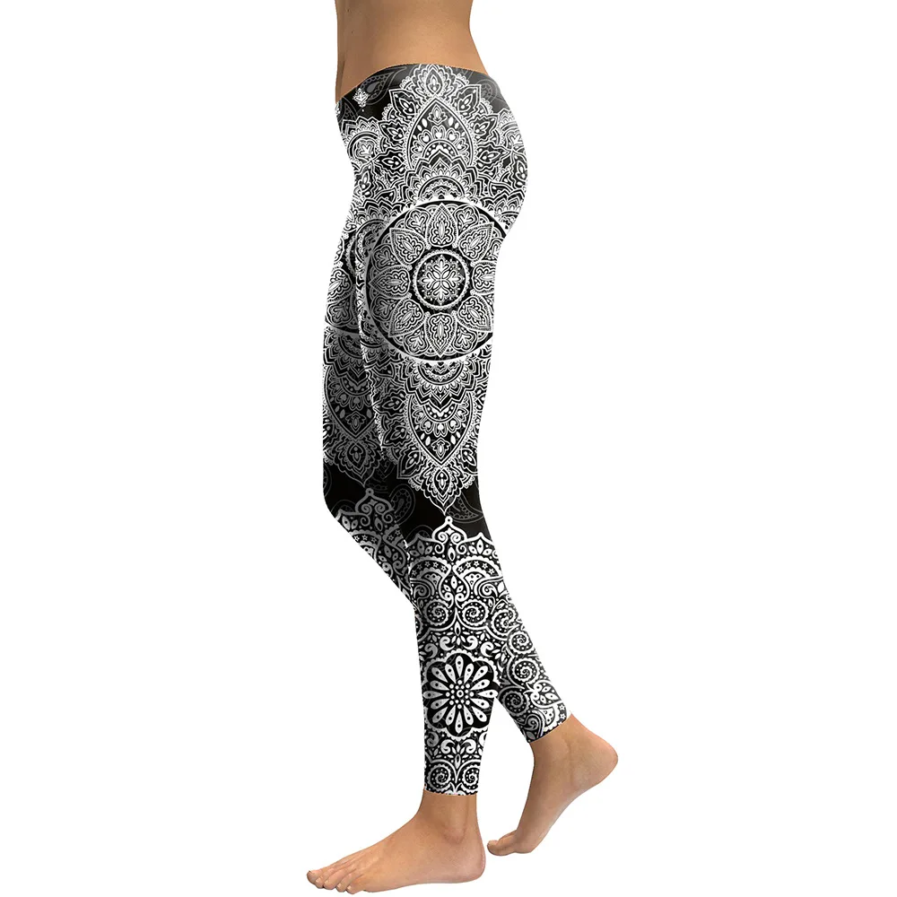 Womens Yoga Leggings - Black White Mandala