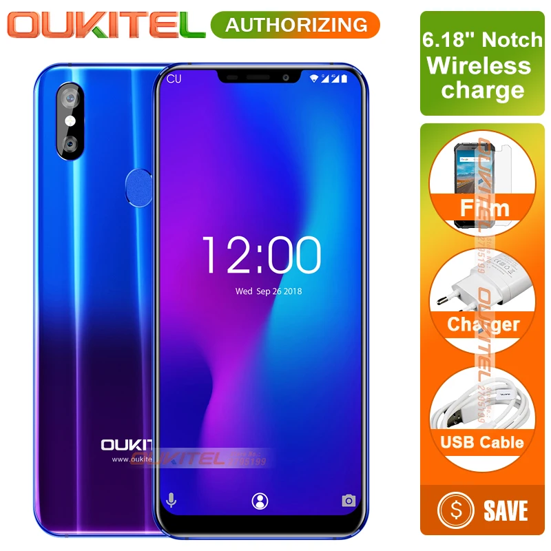 

OUKITEL U23 6.18" Notch Display Mobile Phone 6GB 64GB Wireless Charge Android8.1 MTK6763T Helio P23 Octa Core Face ID Smartphone