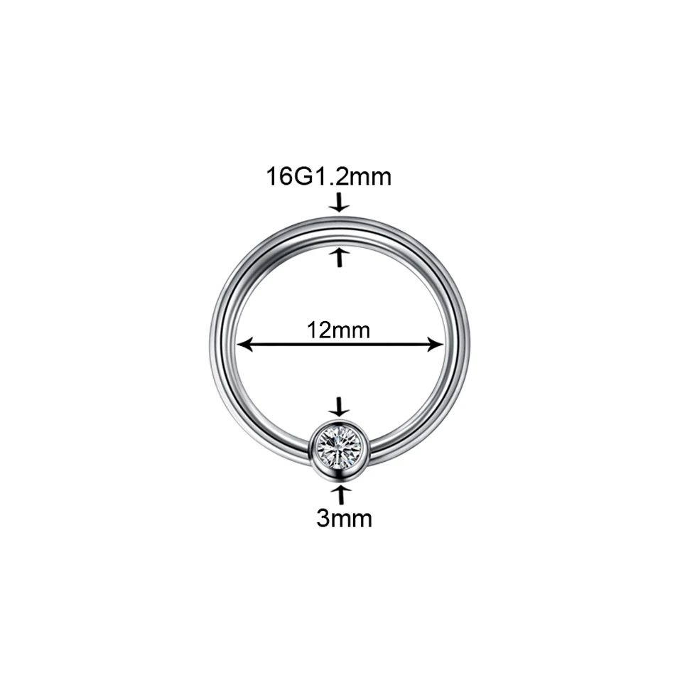 1 шт./лот кольца в нос из титана круглые и плоские Кристальные перегородки Кольца кольца ноздри пирсинг серьги для носа ореха пирсинг ювелирные изделия - Окраска металла: Ball Gem 1.2x12x3mm