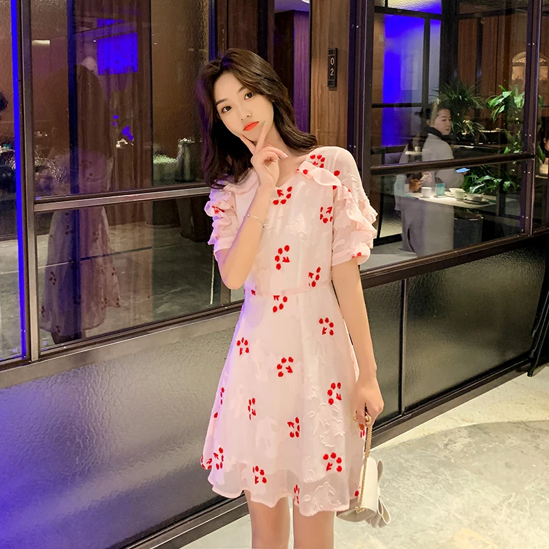 EAD Korean Style V Neck Summer Dress Elegant Floral Embroidery Pink Ruffle Women Chiffon Mini Dresses High Waist Sexy Vestidos EAD Korean Style V Neck Summer Dress Elegant Floral Embroidery Pink Ruffle Women Chiffon Mini Dresses High Waist Sexy Vestidos