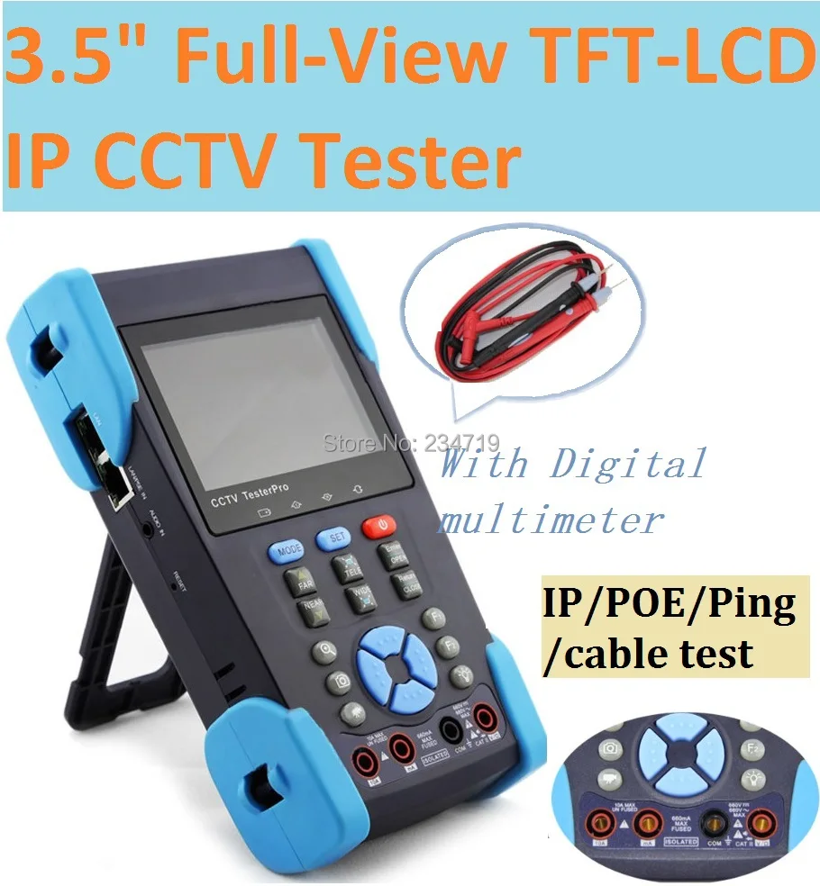 3.5" IP CCTV tester with Digital multimeter, Ping/POE test, PTZ controller, Colorbar generator