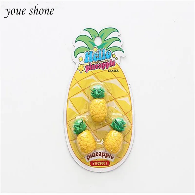 

3PCS/SETS big pineapple 3D modeling erasers cartoon fruit eraser for student school supplies rubber Creative simulation