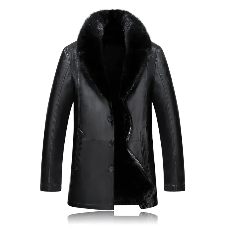 

Men's Leather Mink Fur Collar Leather jacket for Men's Fur one Leather 2018 Winter Imitation Fur Thick jacket More size M-4XL