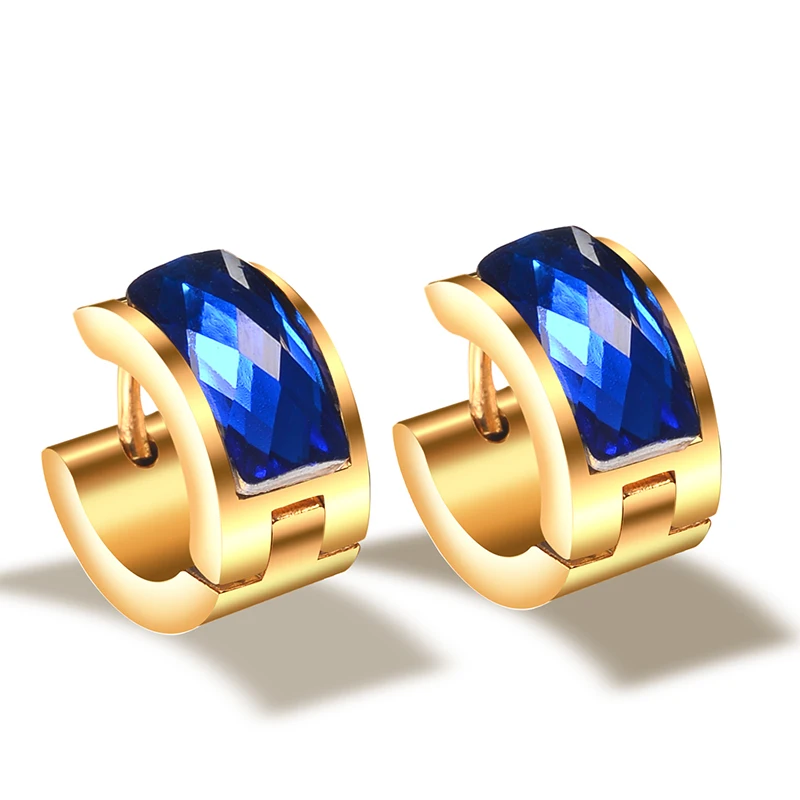 QianBei Fashion Dark Blue Crystal Rhinestone Stainless Steel Studs Hoop Mens womens Enagagement Wedding Earrings NEW | Украшения и