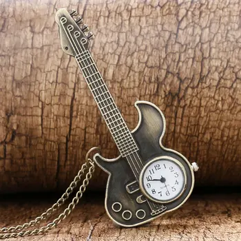 

Classical Vintage Good Quality Classical Bronze Tone Cool Fashion Necklace Quartz Guitar Pocket Watch