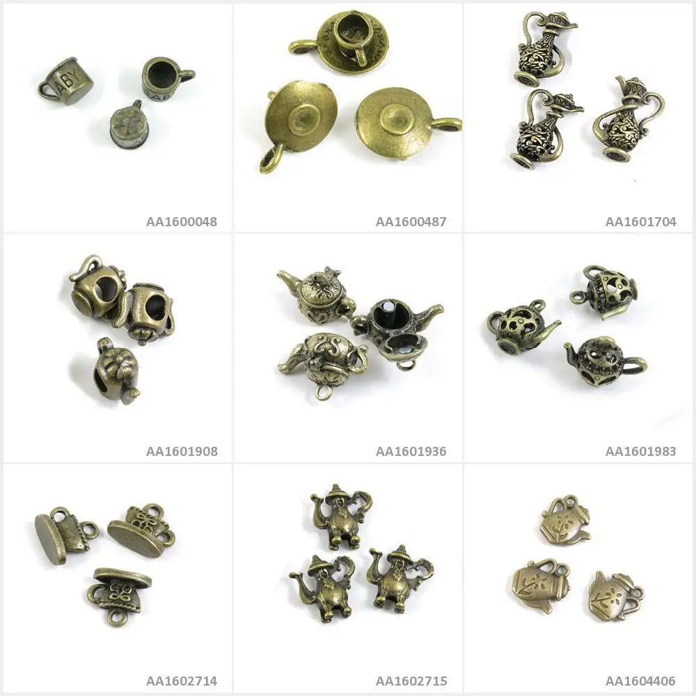 

Antique Bronze Tone Jewelry Making Charms Teapot Wine Pot Flagon Tea Cup Hollow Kettle Loose Beads Coffee Baby Bracelet Pendant