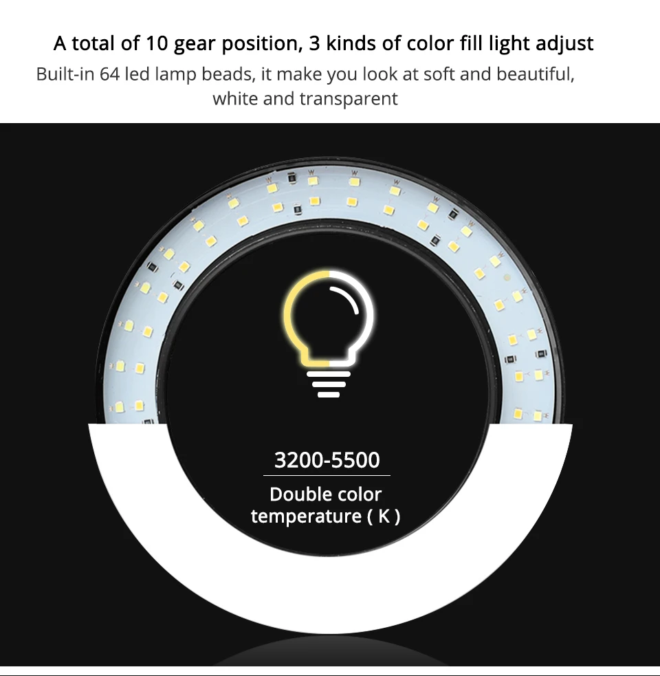 SAMTIAN светодиодный кольцевой светильник для селфи, студийный светильник с регулируемой яркостью для фотосъемки, с держателем для телефона, с usb-разъемом, селфи-палка, штатив для Youtube