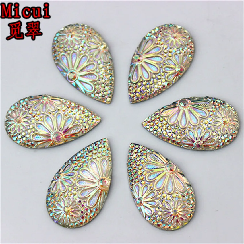 

Micui 30pcs 16*28mm AB Clear Drop Pear Resin Rhinestone Flatback Rhinestones Stone for crafts clothing dress decoration ZZ477