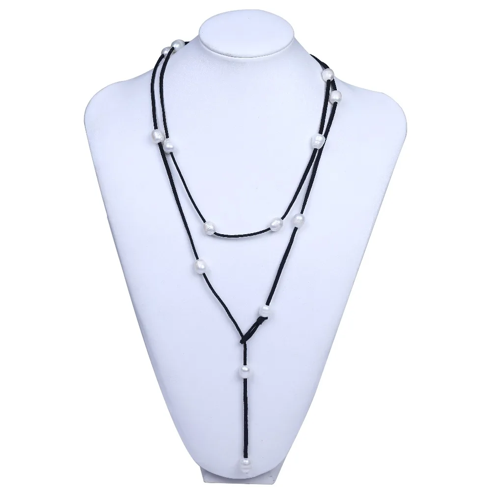 

Natural Real rice shape Freshwater Pearl Leather Necklace Jewelry