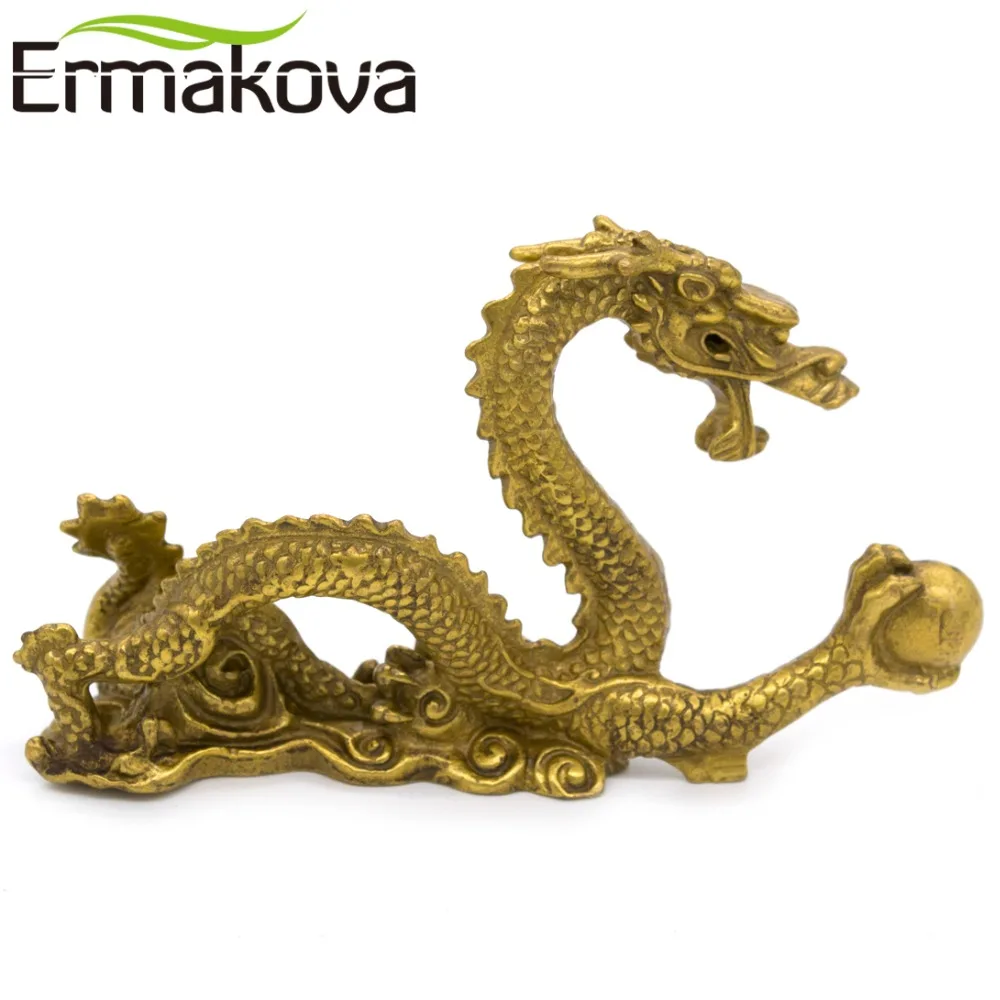 

ERMAKOVA 12cm(4.7")Chinese Ancient Mascot Copper Dragon Sculpture Art Craft Home Dragon Statue Office Oranment Decor Collection