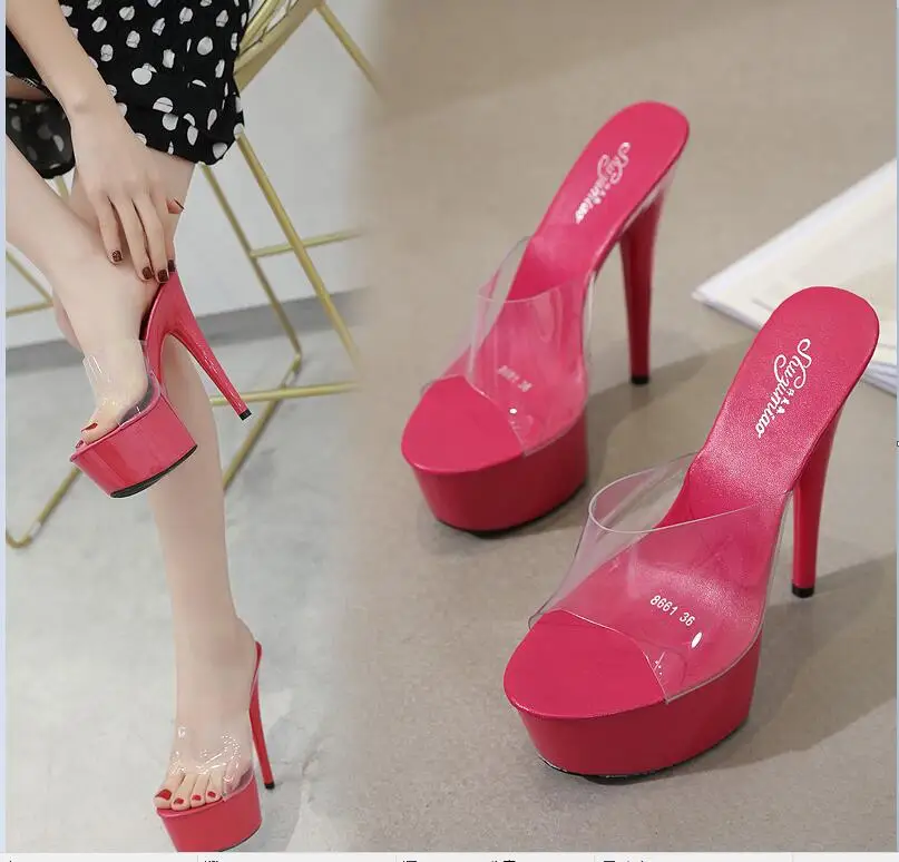 Г. Летние шлепанцы 6 цветов, красный, белый, черный, женская обувь на платформе пикантные туфли для ночных клубов на высоком каблуке 15 см, большие размеры 34-41 - Цвет: Лаванда