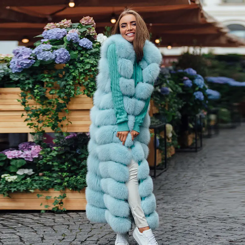 Жилет из натурального Лисьего меха для женщин, супер Длинная зимняя куртка из натурального меха, модная верхняя одежда, роскошный жилет из натурального меха