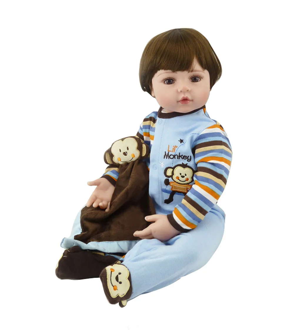 

Handmade 24 Inch Brown Hair Vinyl Silicone Reborn Toddler Boy Baby Doll Toys for Children Girl Boy House Play Bedtime Story Doll