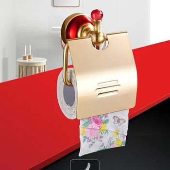 

Bathroom Organizer Toilet Paper Holder Aluminum Alloy Tissue Storage Rack With Red Crystal Storage Shelf