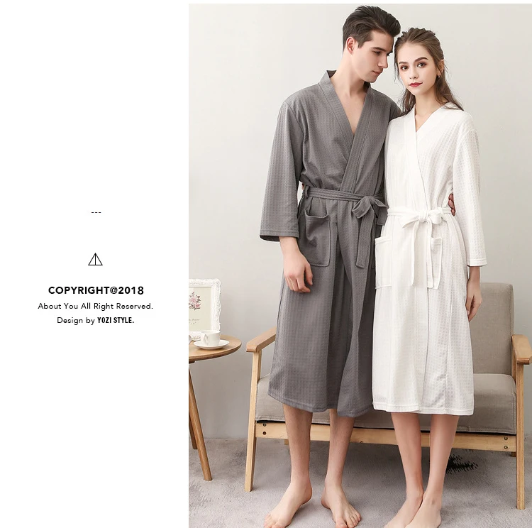 Men Woman Bathrobe Dressing Gown Plus Size M XL XXXL Lovers Summer Male Female Lounge Robes Nightgowns Couple Autumn Robe       77 (2)
