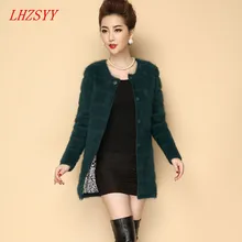 New winter Female solid color big yards long section Mink Cashmere Coat Cardigan Sweater Thick round neck knit jacket New winter Female solid color big yards long section Mink Cashmere Coat Cardigan Sweater Thick round neck knit jacket