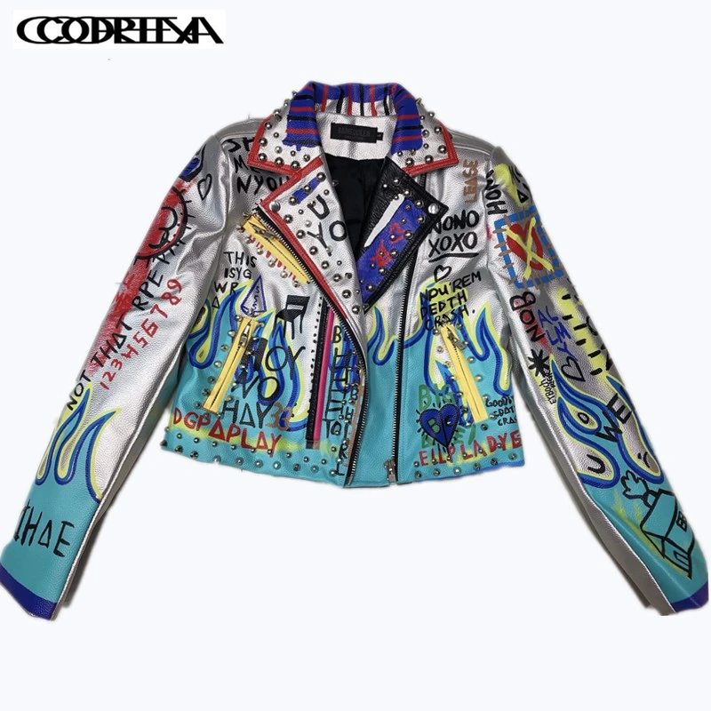 Fieer Womens Zip Embroidered Batwing Sleeve Stand Up Collar Stitch Outwear Jacket