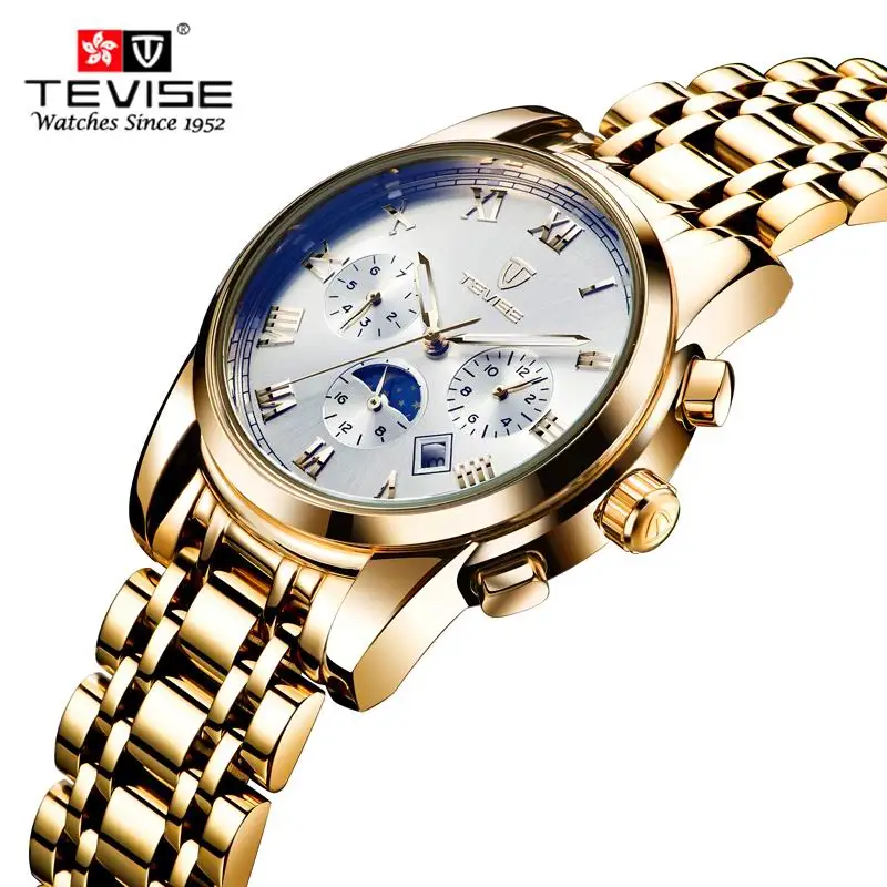 2017 TEVISE Skeleton Tourbillon Mechanical Watch Automatic Men Classic Golden Moon phase Mechanical Wrist Watches Reloj Hombre