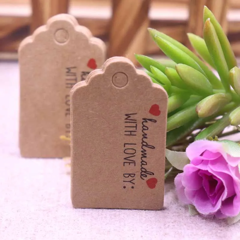 

100 pcs 3x5cm hand made with love Kraft /white paper tags Thank you labels bag label handmade paper gift tag handwork price tags