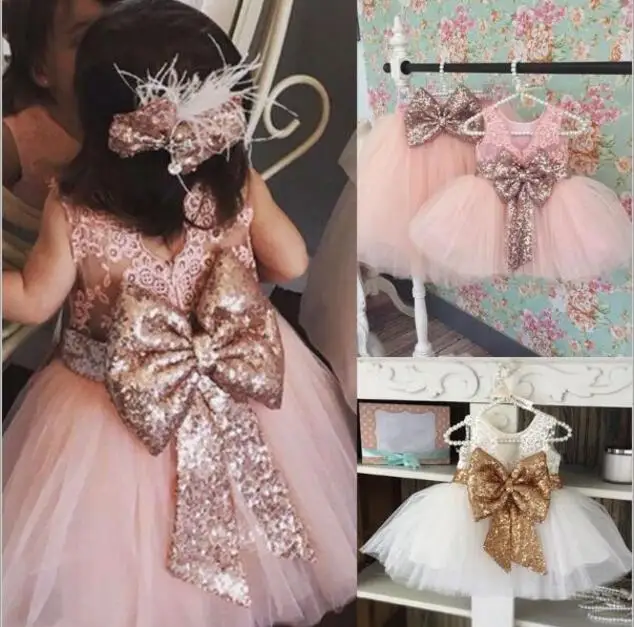 Baby Infant Toddler Birthday Party Dresses Blush Pink Rose Gold