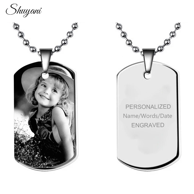 Aço inoxidável ID Tag Colares & Pingentes Fotos Gravar Seu Nome Personalizado Colar Mulheres Homens Colar Gargantilha