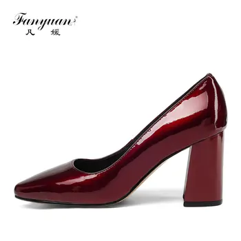 

Fanyuan New women Genuine Leather high heels Sexy pointed toe Scales OL women pumps Fashion Cow leather shoes woman