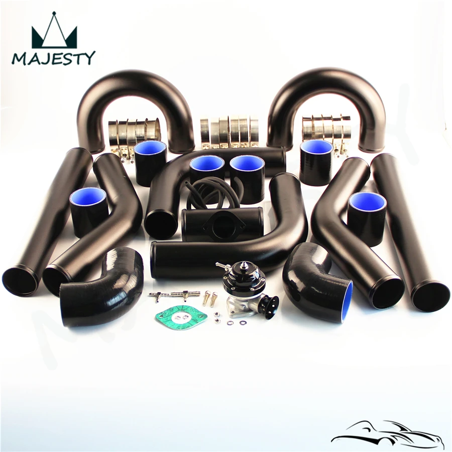 2.5" 63mm Universal Alloy Intercooler Piping Turbo Flange Pipe BOV Kit Black E - Foto 4