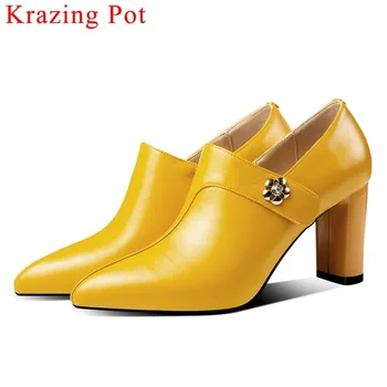 

European superstars strange work shoes metal decoration high heels zipper oxford pointed toe cow leather classic basic pumps L09